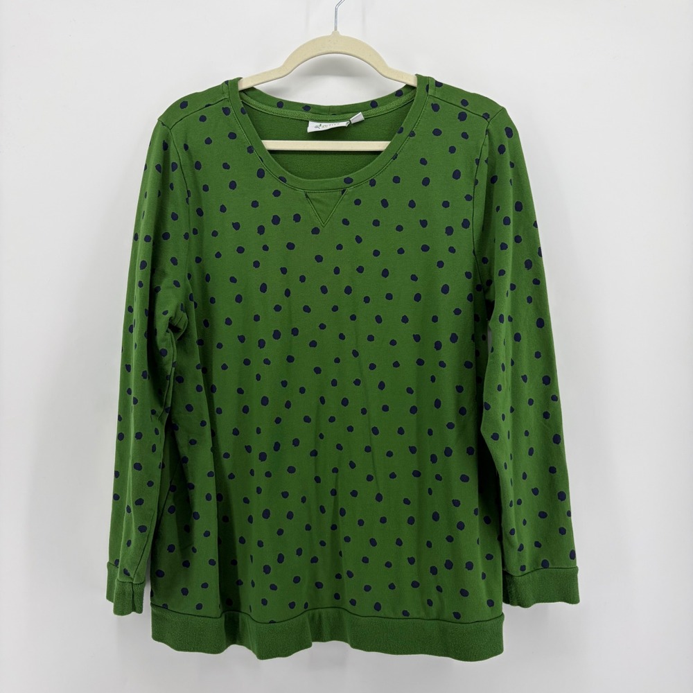 d & co. ACTIVE Womens Large Green Polka Dot Sweatshirt Crew Neck Long Sleeve
